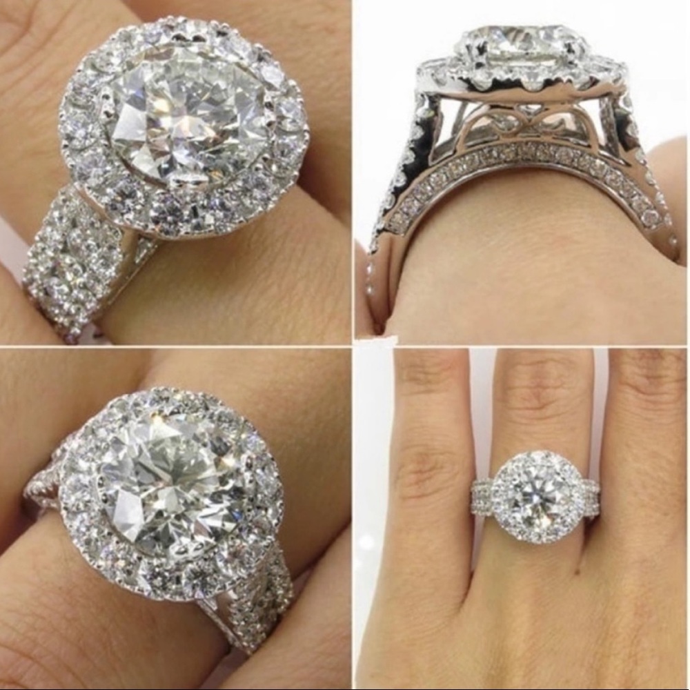 NEW 925 STERLING SILVER ROUND DIAMOND HALO RING, CUTE RING, SHINY RING.